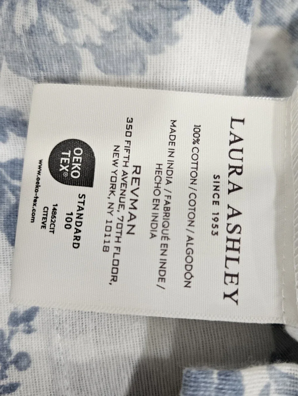 Laura Ashley Vanessa Blue White Floral Flannel Cotton STD Pillowcases Cottage